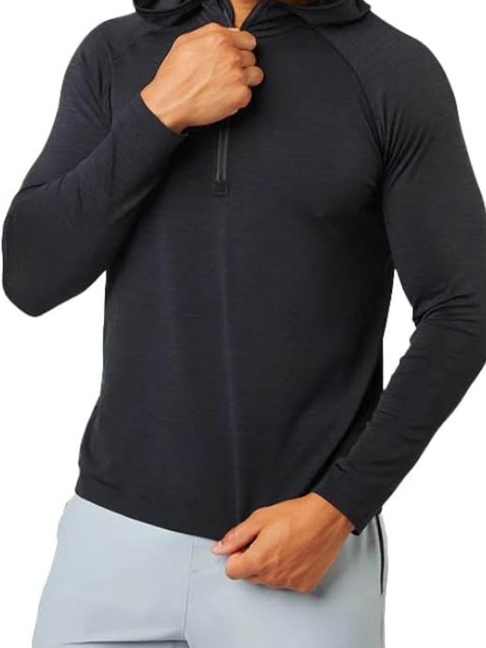 lululemon athletica Men's Black Half-Zip Hooded Long Sleeve Shirt